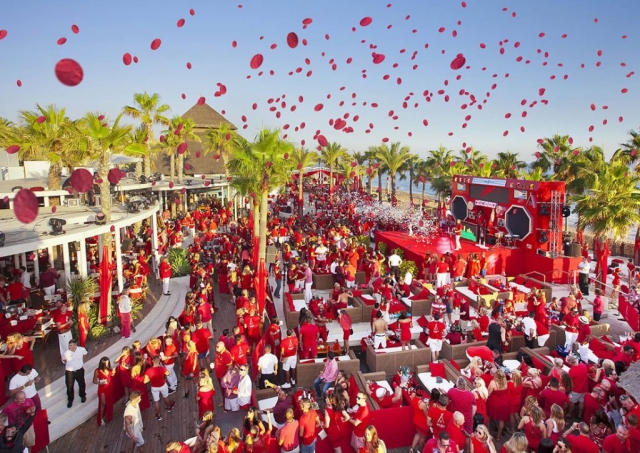 Aerial Photography, Nikki Beach Red Party, Confetti, Beach party Marbella, Event Photography, Best price for quality, Sunday on the beach, Aerial Photos Marbella, Don Carlos Hotel Marbella