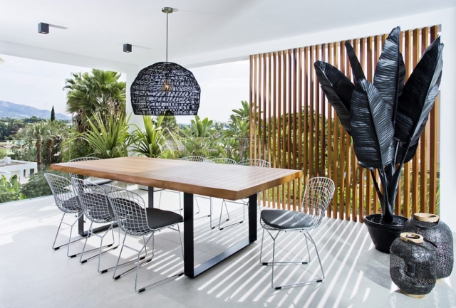 Designer Dining Table, Nezha Kanouni's Metal chairs, Black Palm and Interior and Exterior, La Concha, Nueva Andalucia, Aloha Golf House, Designer Property, Wooden dining table,
